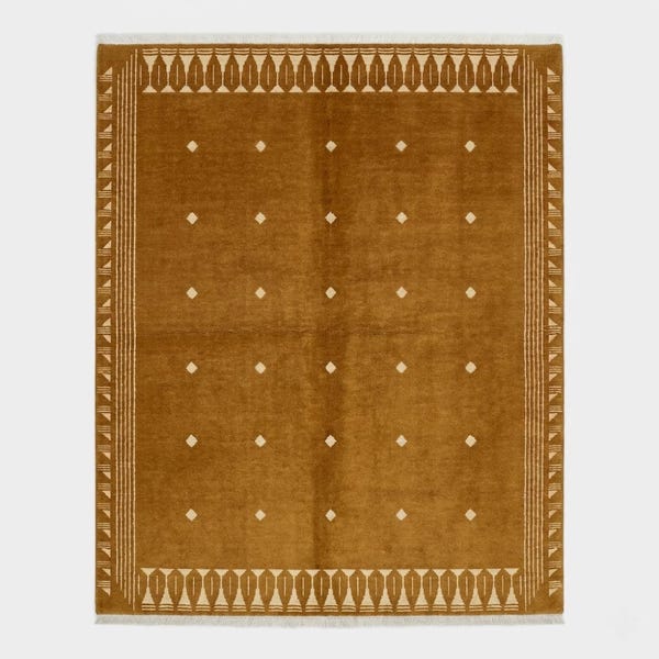 Mustard Hand Knotted Wool Rug | Minimalist Geometric Gold Carpet for Living Room, Bedroom