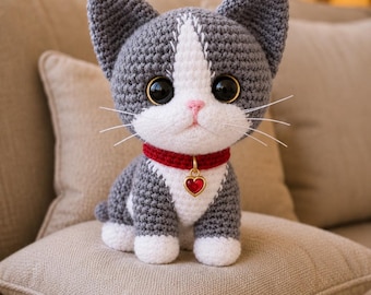 Incantevole modello all'uncinetto di un gattino amigurumi