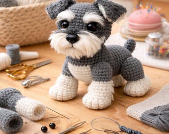 Modello per cane Schnauzer all'uncinetto | Tutorial PDF sui cuccioli Amigurumi