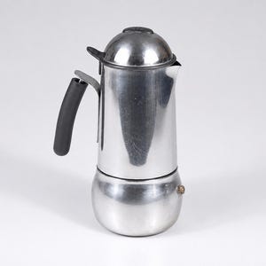 Rara cafeteira Bialetti Crusinallo de 6 xícaras em aço inoxidável. Peça vintage da década de 1980.