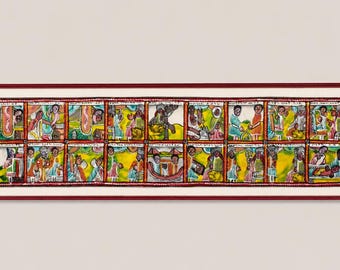 Large Ethiopian Folk Art Painting, Queen of Sheba and King Solomon, Early 1900s