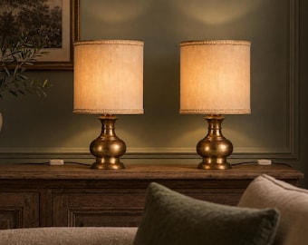 Pair of Vintage Brass Table Lamps, 1960s Bedside Lamps, 13.8 Inches Tall