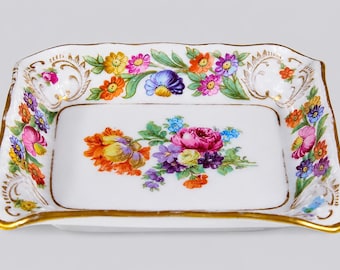 Cenicero de los años 60 con decoración floral, porcelana bávara, Schumann Arzberg.
