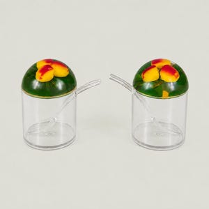 Pair of 1960s Lucite Jam Jars with Spoons, Mid-Century Modern Italian Style