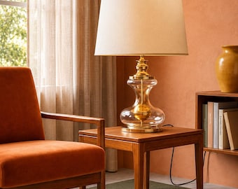 Mid-Century Modern Richard Essig Table Lamp in Gilt Metal & Smoked Glass, 1960s, 22 inches Tall