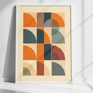 Bauhaus Geometric Wall Art, Abstract Poster, Terracotta Navy Minimalist Print (Digital Download)
