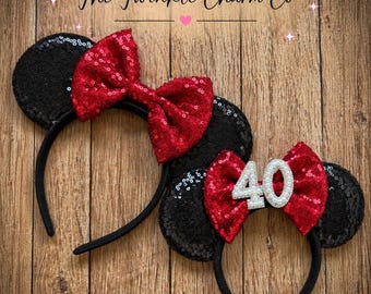 Gepersonaliseerde hoofdband muisoren met pailletten | Strik verjaardag themapark 40