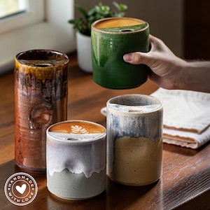 Caneca de viagem artesanal em cerâmica com tampa, estilo rústico nórdico (aprox. 500-878 ml)