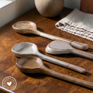 Handmade Rustic Ceramic Spoon, Matte Pottery Dessert Utensil, Wabi Sabi Nordic Tableware