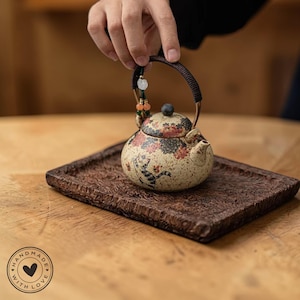 Handgemaakte keramische kattentheepot, vintage theeketel van aardewerk, gongfu-stijl, cadeau kattenliefhebber
