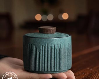 Japanese Ceramic Tea Canister, Wabi Sabi Matcha Storage Jar, Airtight Kitchen Decor