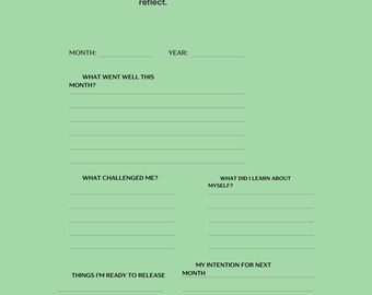 Monthly Reflection Printable | Life Reset Worksheet, Goal Reflection, Personal Growth Planner, Digital Download