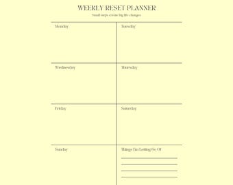 Weekly Reset Planner Printable | Weekly Planning Sheet, Self Care Planner, Productivity Planner, Digital Download