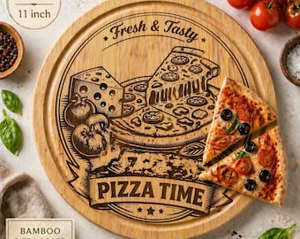 Tagliere per pizza personalizzato con incisione, 28 cm / Bambù / Incisione laser / Regalo per la cucina
