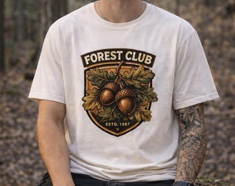 Forest Club Acorns T-Shirt | Woodland Badge, Vintage Nature Tee