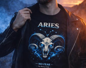 Aries Skull T-Shirt | No Fear Zodiac Tee | Gothic Astrology Shirt | Dark Aesthetic Graphic Tee | Unisex Streetwear