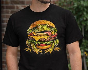 Frog Cheeseburger Shirt, Funny Animal Burger Tee, Weird Food Humor T-Shirt, Meme Graphic Tee, Food Lover Gift