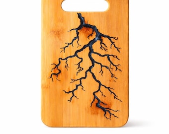 Laser Engraved Bamboo Cutting Board, Lightning Wood Design, Handmade Serving Board, Unique Kitchen Gift, Rustic Decor