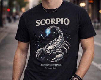Scorpio Skull Scorpion T-Shirt | Deadly Instinct Zodiac Tee | Gothic Astrology Shirt | Dark Aesthetic Graphic Tee | Unisex Streetwear