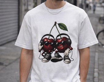 Funny Cherry T-Shirt, Streetwear Graphic Tee, Cartoon Fruit Shirt, Retro Aesthetic, Unisex Cotton Tee, Cool Urban Style