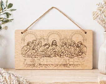 Laser Engraved Linden Wood Wall Decor, Last Supper Wooden Sign, Handmade Wall Hanging, Christian Gift