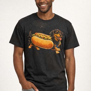 Dachshund Hot Dog Shirt Funny Wiener Dog Tee Cute Sausage Dog Graphic Funny Dog Lover Gift Food Pun T-Shirt image 1