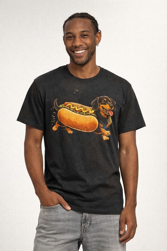 Dachshund Hot Dog Shirt Funny Wiener Dog Tee Cute Sausage Dog Graphic Funny Dog Lover Gift Food Pun T-Shirt
