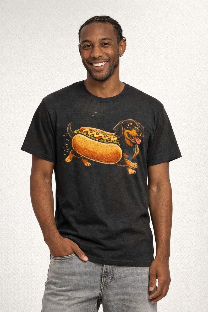 Dachshund Hot Dog Shirt Funny Wiener Dog Tee Cute Sausage Dog Graphic Funny Dog Lover Gift Food Pun T-Shirt image 1