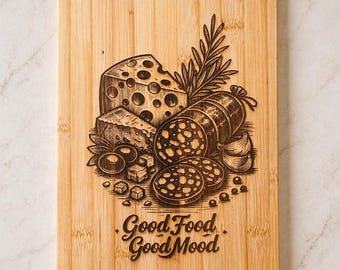 Bamboo Cutting Board with Laser Engraving, Cheese Board, Charcuterie Board, Kitchen Decor, Gift for Food Lovers, 30x20 cm
