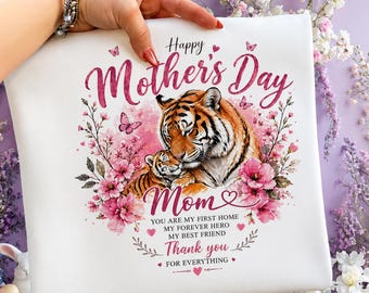 Feliz Día de la Madre - Diseño PNG de tigre para sublimación, Mamá Tigre Cachorro Acuarela Floral PNG, Camiseta del Día de la Madre PNG, Descarga Digital, Regalo para Mamá Tigre