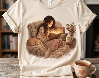 Vintage Reading Girl PNG, Cozy Book Lover Design, tshirt, Just One More Chapter (Digital Download)