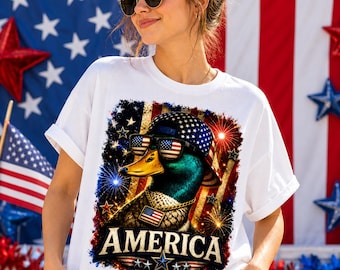 Pato ánade real PNG del 4 de julio, diseño de sublimación de pato patriótico, camiseta de pato americano PNG, imágenes prediseñadas de pato del Día de la Independencia, impresión DTF de pato de EE. UU.