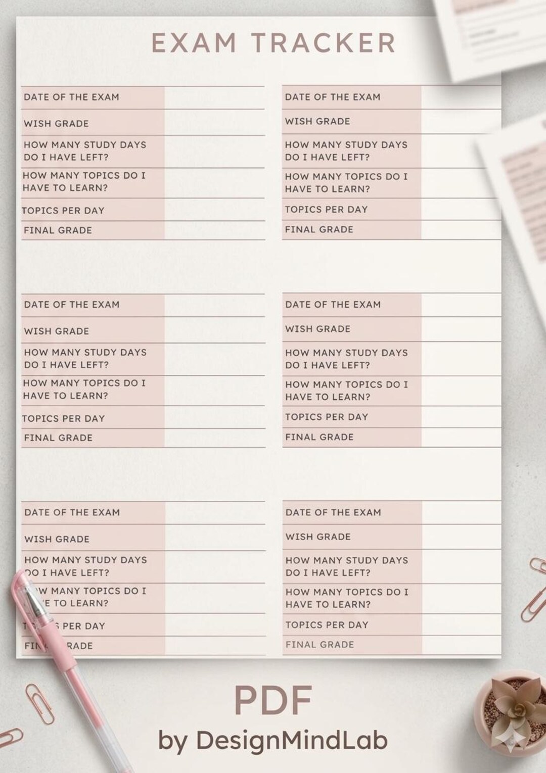 Academic Exam Tracker – Minimalist Study Progress & Grade Goal Sheet - Etsy