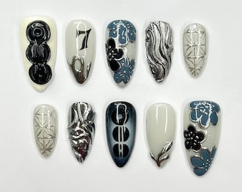 Kpop Inspired Shark Nails | Ocean Muse 3D Chrome Press-Ons