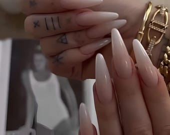 Ombre Milky White Press On Nails: Handmade Faux Acrylic Gel Nails