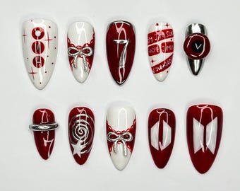 Kpop Inspired Nails | 7 Spirit Love Muse Press Ons | Retro Fandom Coquette Style