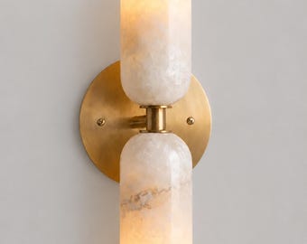 Modern Alabaster Wall Sconce, Double Cylinder Marble Wall Light, Brass Wall Lamp, Luxury Bathroom Vanity Light, Mid Century Wall Fixture