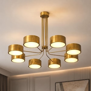 Mid Century Sputnik Chandelier – Starburst 8-Light Brass Fixture