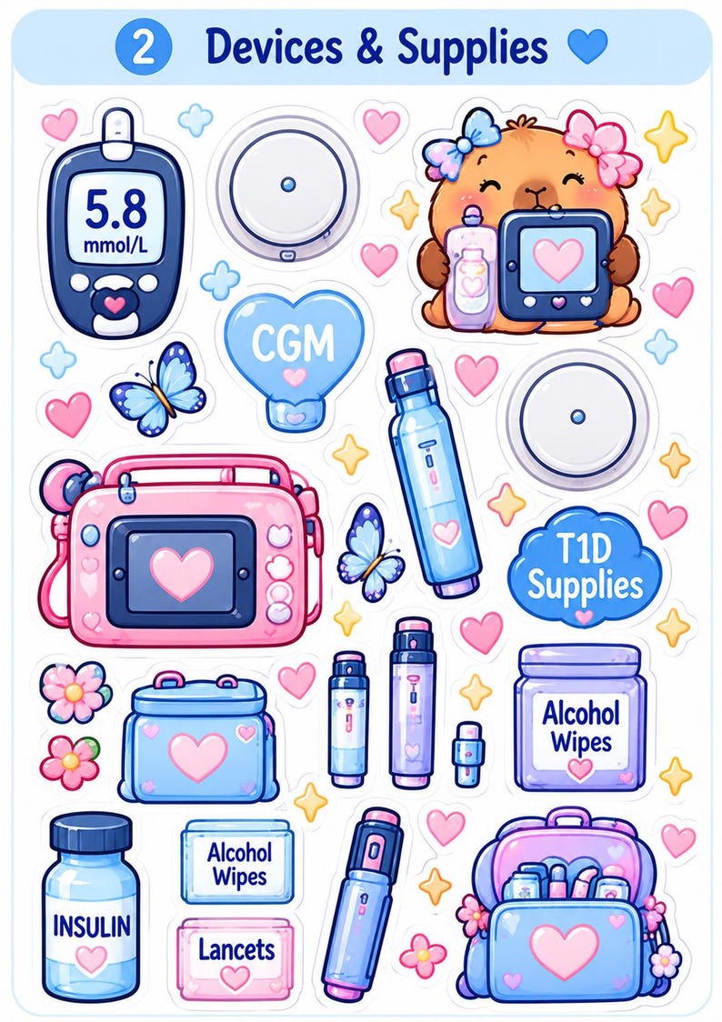 T1D Capybara Printable Stickers | Type 1 Diabetes Kawaii Stickers | 10 ...