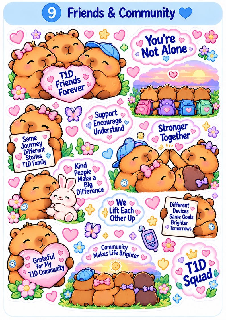 T1D Capybara Printable Stickers | Type 1 Diabetes Kawaii Stickers | 10 ...