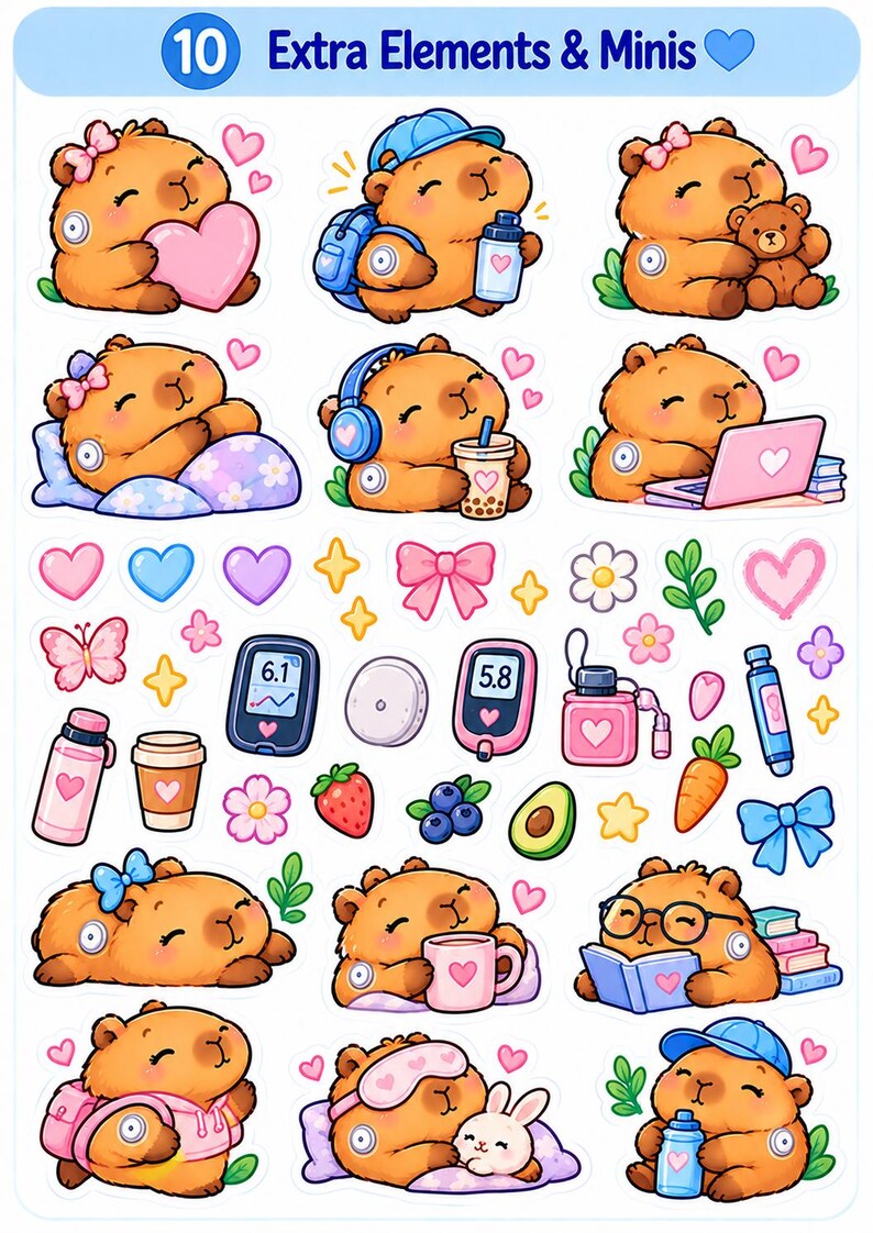 T1D Capybara Printable Stickers | Type 1 Diabetes Kawaii Stickers | 10 ...
