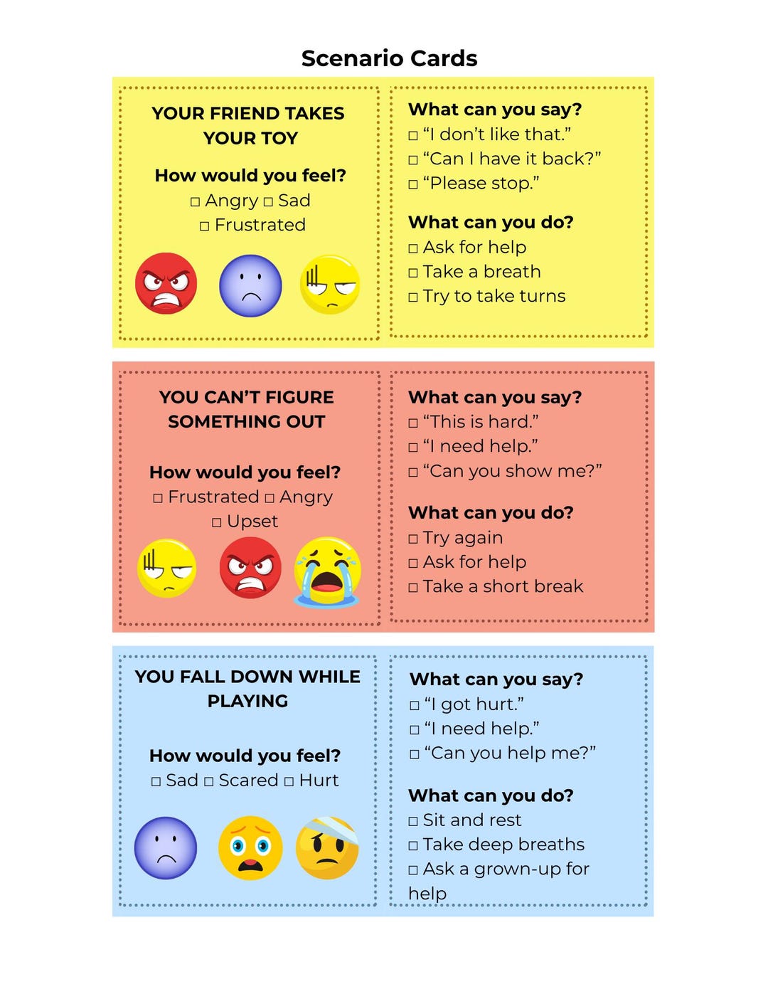 Social Skills Scenario Cards for Kids | Emotional Regulation, Behavior ...