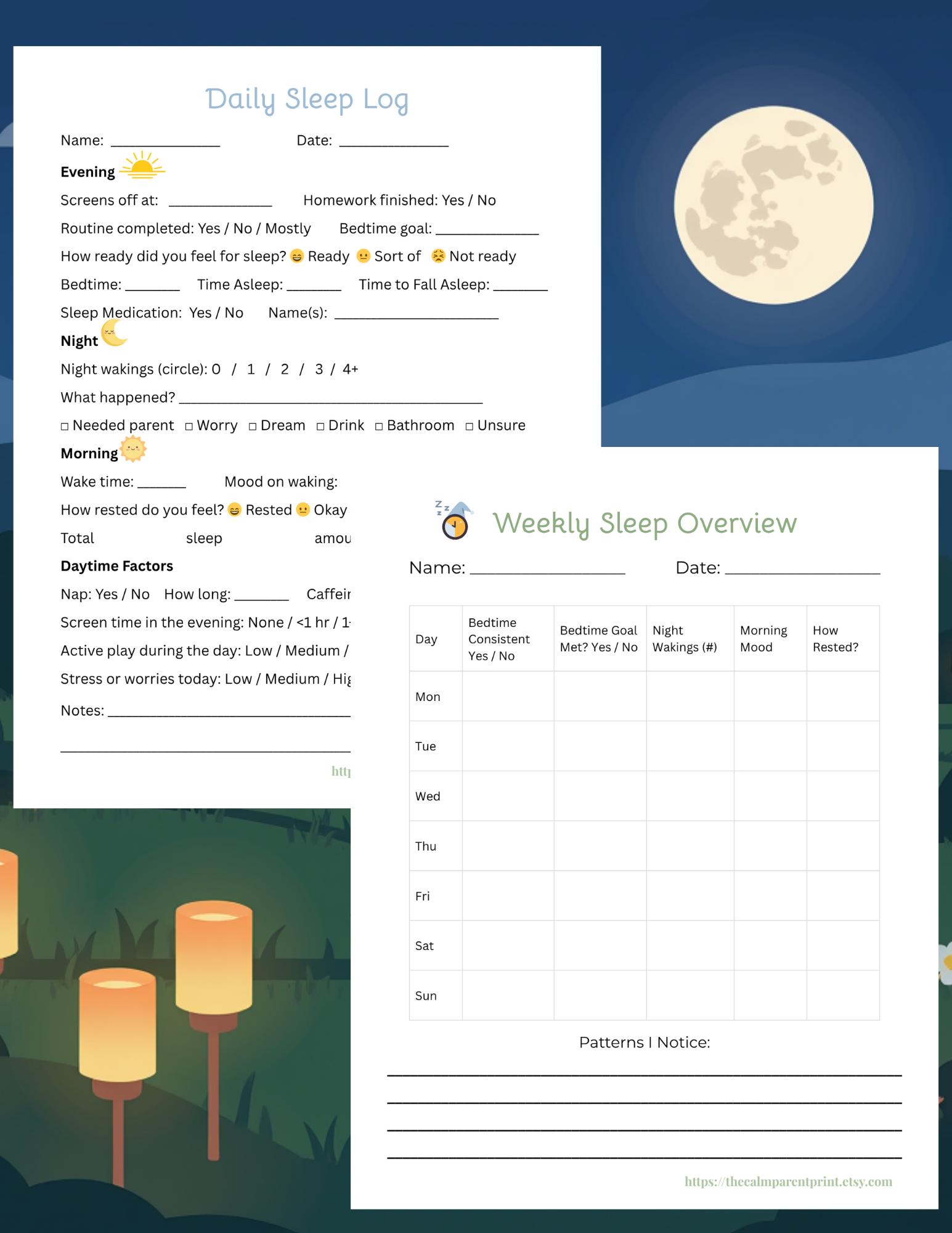 Child Sleep Notes Kids Sleep Log Ages 7–12 | Child Sleep Tracker Printable | Bedtime ...