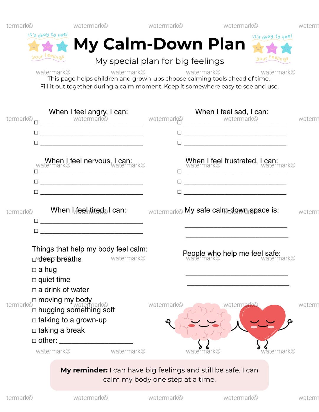 Kids Calm Down Plan Printable | Emotional Regulation Worksheet (PDF ...