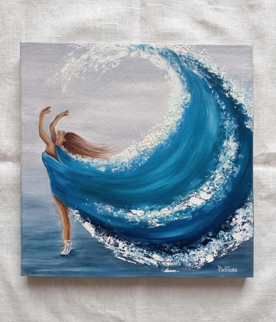 Original Ocean Wave Ballerina Oil Painting Impasto Sea Dance Canvas Art ...