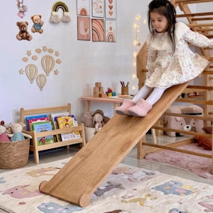 Scivolo e rampa di arrampicata Montessori - Tavola da arrampicata per triangolo Pikler, legno di betulla oliato teak