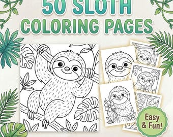 Sloth Coloring Book Printable – 50 Easy Animal Pages (PDF Download)