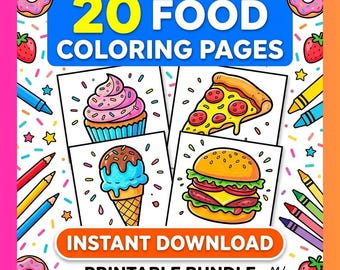 20 Food Coloring Pages Bundle | Kawaii Sweets, Snacks Printable (Instant Download)