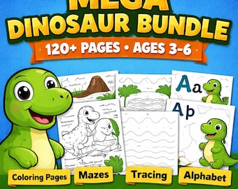 Dinosaur Activity Bundle for Kids Ages 3-6 | Coloring, Tracing, Mazes (PDF Download)