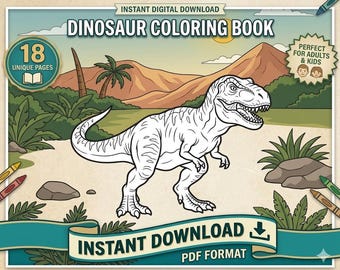 Dinosaur Coloring Pages Bundle | 18 Unique Printable Dino Sheets (PDF Format)